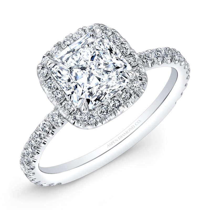 Cushion Cut Diamond Halo Engagement Ring in Platinum