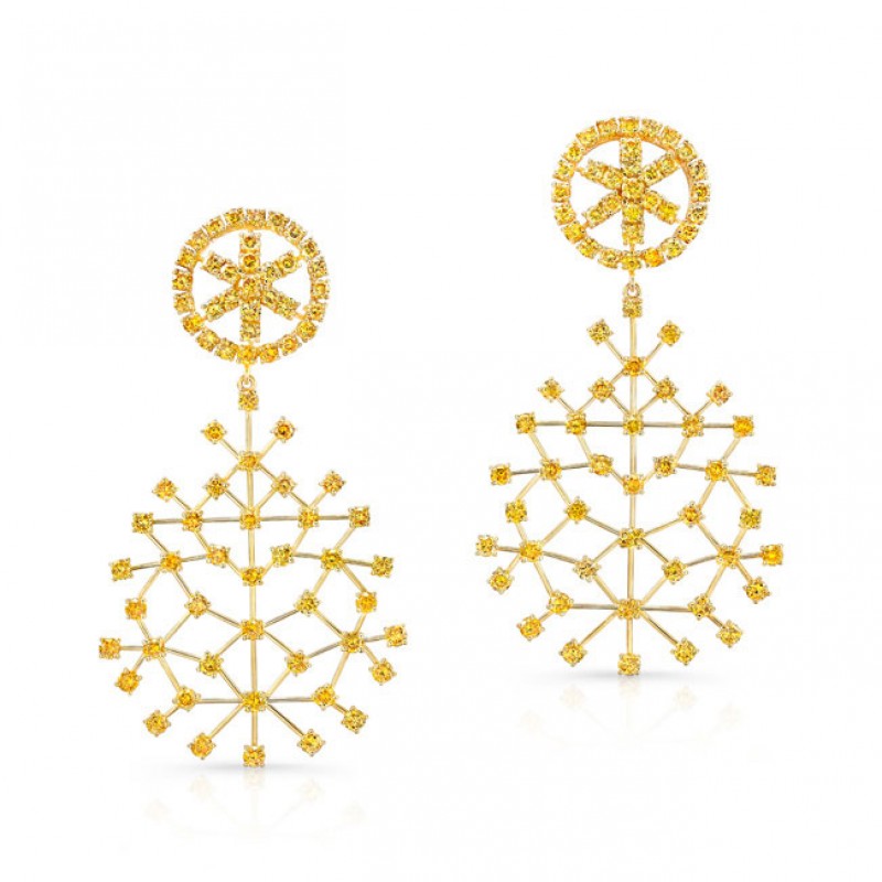 Yellow Diamond SnowFlake Earrings in 18K Yellow Gold