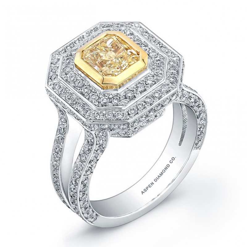 Fancy Yellow Diamond Ring in 18K White Gold