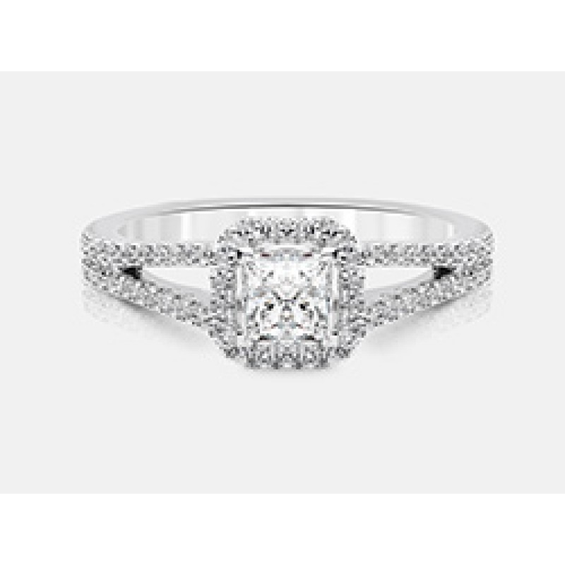 Princess-Cut Diamond Halo Engagement Ring in 18K White Gold
