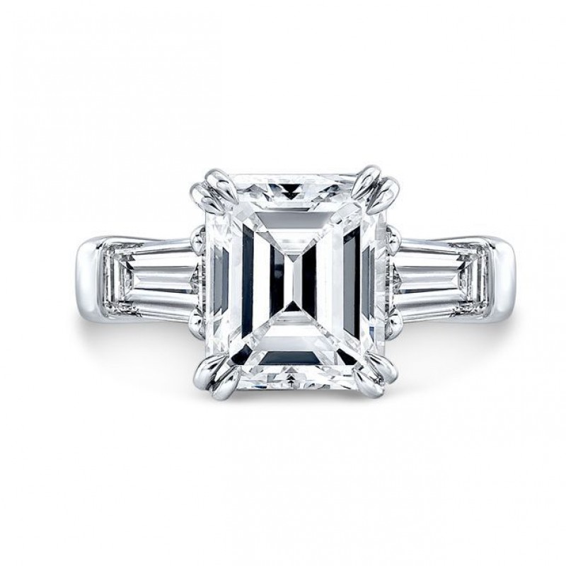 Emerald-Cut and Tapered Baguette Diamond Engagement Ring in Platinum