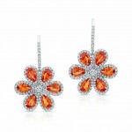 Orange and Sapphire Diamond Wild Flower Earrings in 18K White Gold