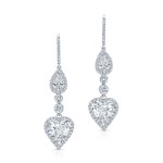 Detachable Heart Shaped Drop/Stud Diamond Earrings in Platinum