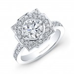 Round Brilliant Diamond with Clustered Pave Setting Engagement Ring in Platinum