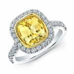 Yellow Sapphire and Diamond Halo Engagement Ring in 18K White Gold and Yellow Gold