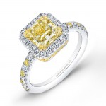 Radiant Cut Yellow Diamond Engagement Ring in 18K White Gold