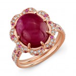 Cabochon Ruby, Pink Sapphire and Diamond Ring in 18K Rose Gold