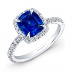 Cushion Cut Sapphire Diamond Halo Engagement Ring in Platinum