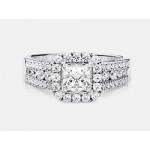 Princess-Cut Diamond Halo Engagement Ring in 18K White Gold
