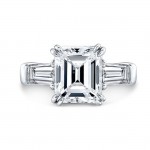 Emerald-Cut and Tapered Baguette Diamond Engagement Ring in Platinum