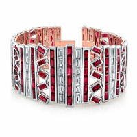 An Exquisite Burma Ruby and Diamond Bracelet in 18K White Gold and Rose Gold