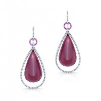 Rubellite Tourmaline Diamond and Ruby Earrings in 18K White Gold