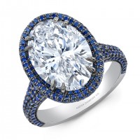 Oval Diamond Sapphire Halo Engagement Ring in Platinum