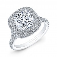 Cushion Cut Diamond Double Halo Engagement Ring in 18K White Gold 