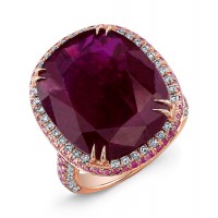 Cushion Cut Ruby with Pink Sapphire Diamond Ring in 18K Rose Gold
