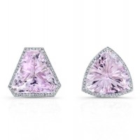 Kunzite with Micropave Diamond Earrings in 18K White Gold