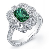 Vintage Style Diamond Ring with Cushion Cut Alexandrite in Platinum