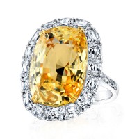 CushionCut Yellow Sapphire and Diamond Ring in Platinum