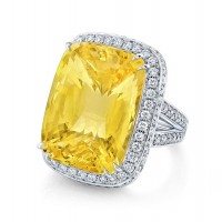 Cushion Cut Yellow Sapphire Ring in Platinum