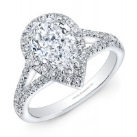 Pear Shaped Pave Halo Diamond Engagement Ring in 18K White Gold