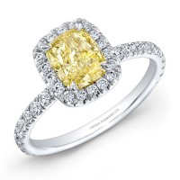Cushion Cut Yellow Diamond Engagement Ring 18K White Gold