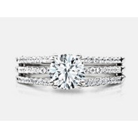 Round Brilliant Diamond 3 Layered Shank Engagement Ring in 18K White Gold