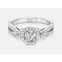 Round Brilliant Diamond Halo Engagement Ring in 18K White Gold