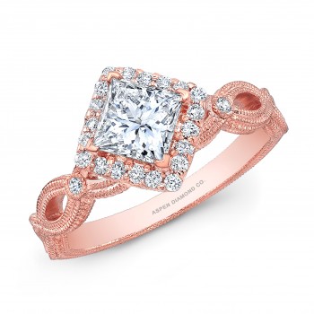 Princess Cut Diamond Halo Engagement Ring in 18K Rose Gold
