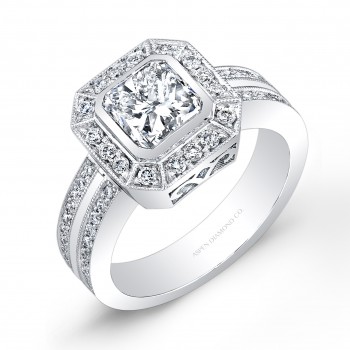 Radiant Cut Diamond Engagement Ring in 18K White Gold
