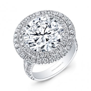 Round Brilliant Double Halo Diamond Engagement Ring in Platinum