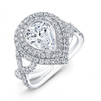 Pear Shaped Diamond Double Halo Engagement Ring in Platinum