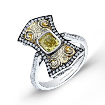 Yellow Diamond Vintage Style Ring in Platinum