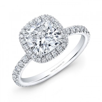 Radiant Cut Diamond Halo Engagement Ring in 18K White Gold