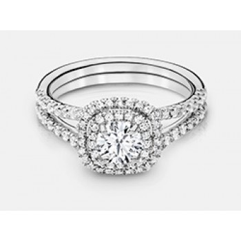 Round Brilliant Diamond Double Halo Engagement Ring in 18K White Gold
