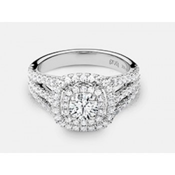 Round Brilliant Diamond Double Halo Engagement Ring in 18K White Gold